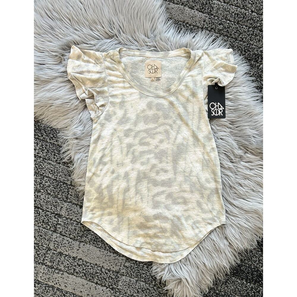 Chaser Women’s Flutter Sleeve Green Leopard‎ /Camouflage Top Size Small